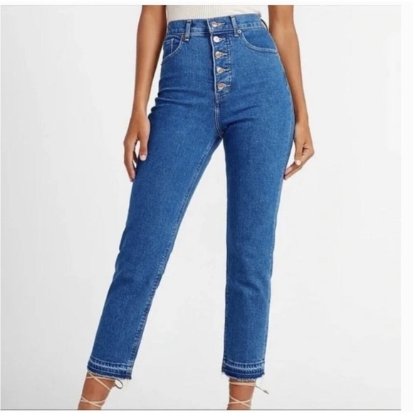 Express Super High Rise Mom Jean 5 Button Fly 
Medium Wash Denim Size 14 - Picture 1 of 16